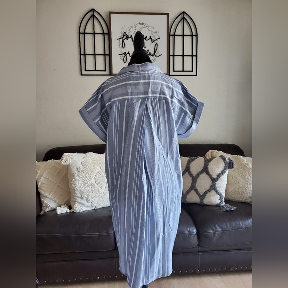 Evy's Tree The Harper Blue Striped Shirt Dress Women's Size L Boho Chic NWT - Picture 10 of 12